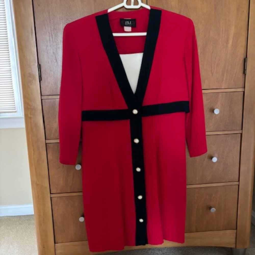 Vintage J.S.J. Petites Red Dress Black Trim